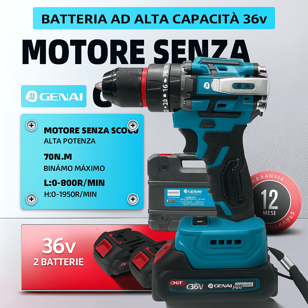 Avvitatore e Chiave a Impulsi Professionale – Include 2 Batterie + Kit COMPLETO di Bits, Bussole e Punta da Trapano!